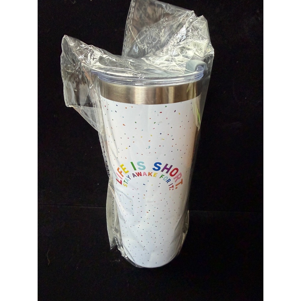 Caribou Coffee 20 oz Insulated Travel Tumbler Life Is Short Confetti Be You
